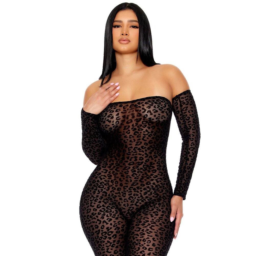 Sheer Velvet Leopard Print Jumpsuit with Detached Sleeves